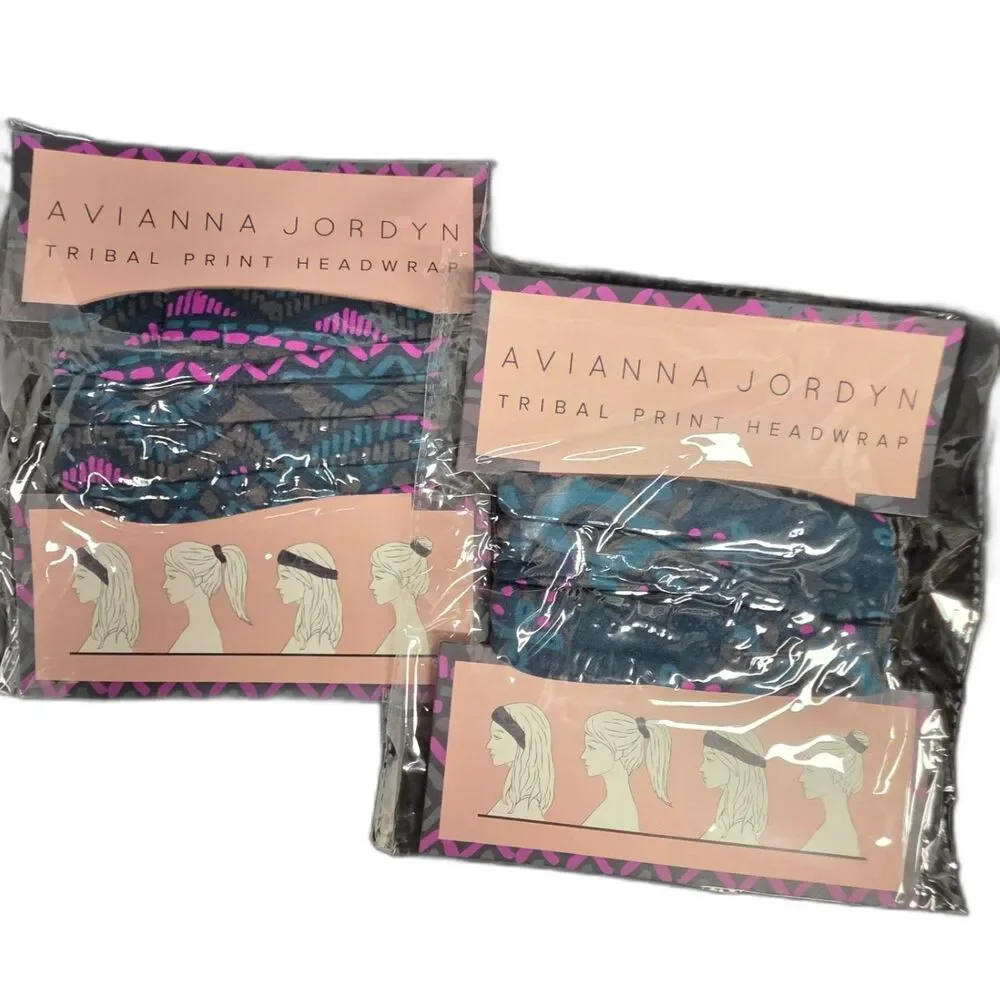 NWT Avianna Jordyn Tribal Headwrap Set of 2 Multi-Color Elastic Headbands